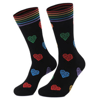 Aueyan Pride Accessories for Women Pride Socks Womens Rainbow Pride Stuff Cute Heart Socks Stripe Hosiery Mid Crew Size 11-13 Black Colorful Socks Fun Unique Woman Gifts